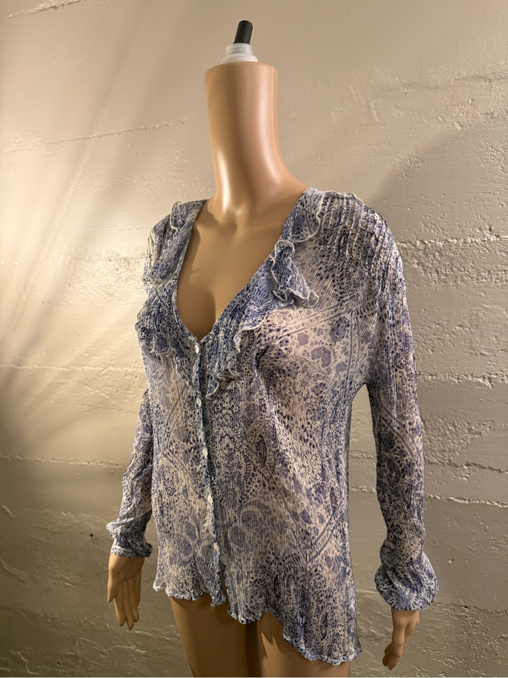 Ecote Blue Paisley Ruffle Button-Front Blouse - Picture 1 of 11
